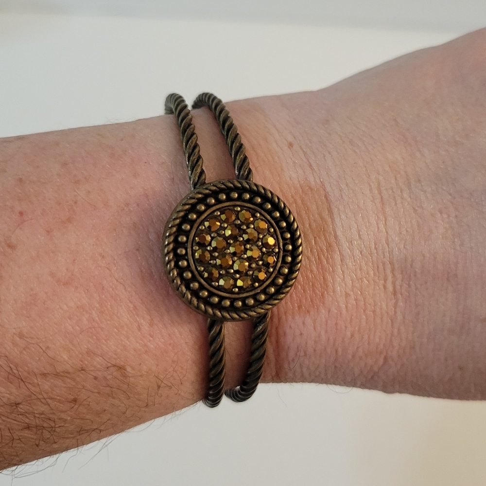 Brass Bronze Cuff Bracelet Amber Crystals